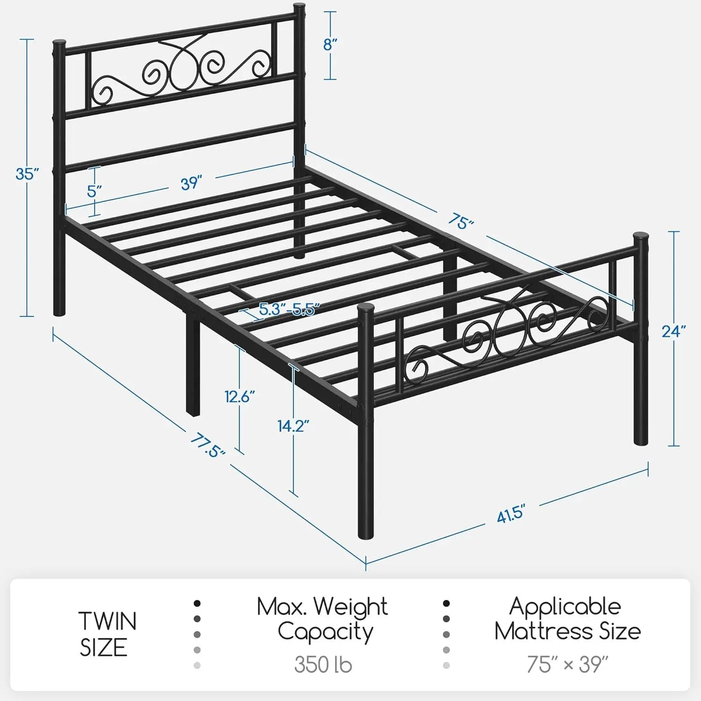 Metal Bed Frame With Headboard And Footboard Easy Assembly