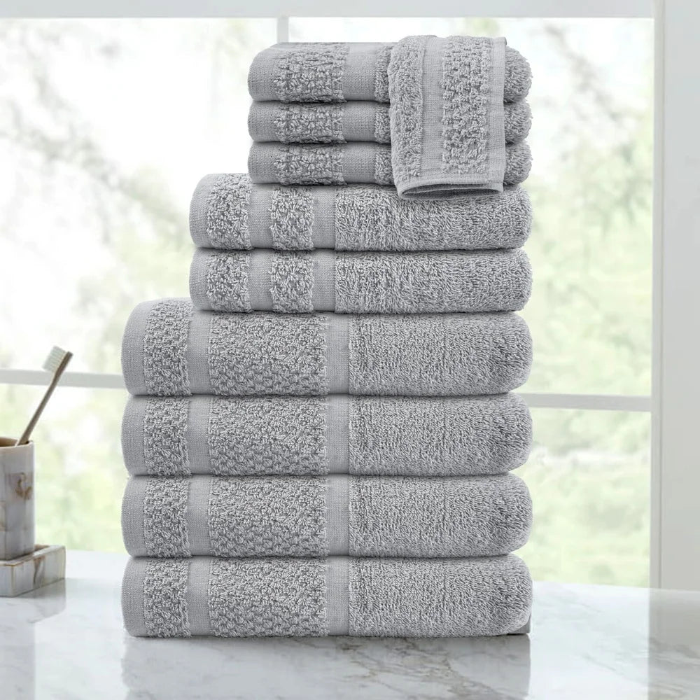 10 Piece Cotton Quick Dry Towel Set Bath Towels Washcloths