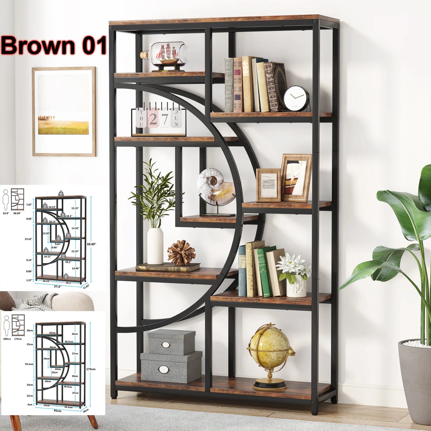Tribesigns Industrial 5 Tier Etagere Bookshelf Freestanding Bookcase