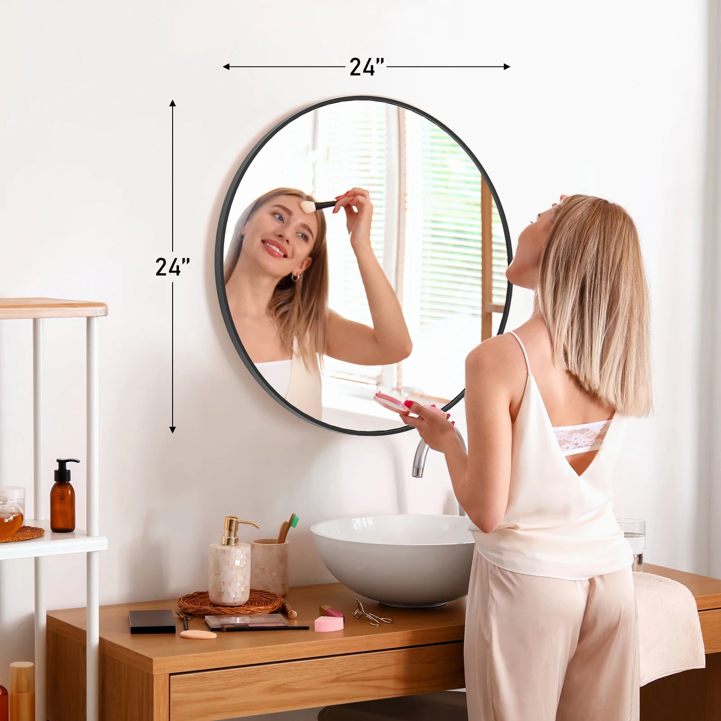 JHK Round Vanity Mirror Wall Mounted Matte Metal Frame