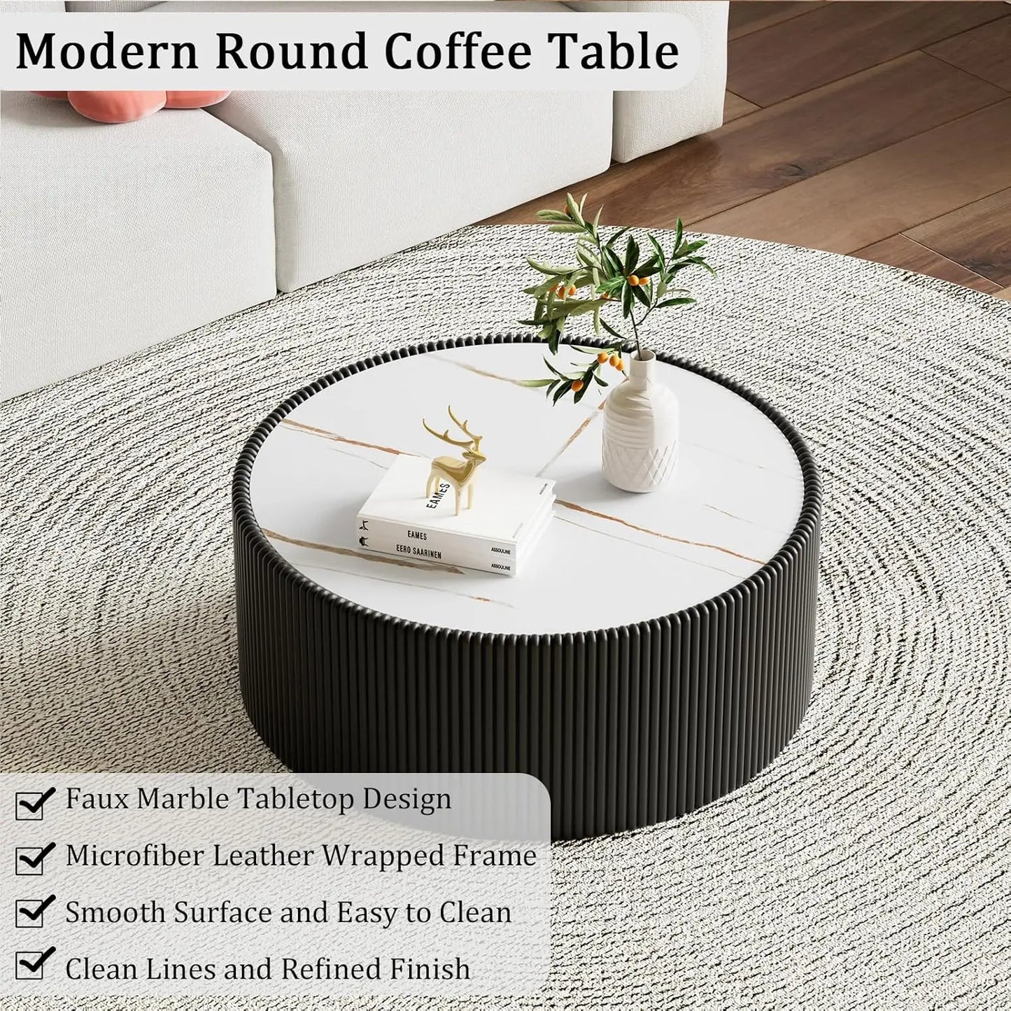 Two Piece Sintered Stone Coffee Table Set With PU Leather