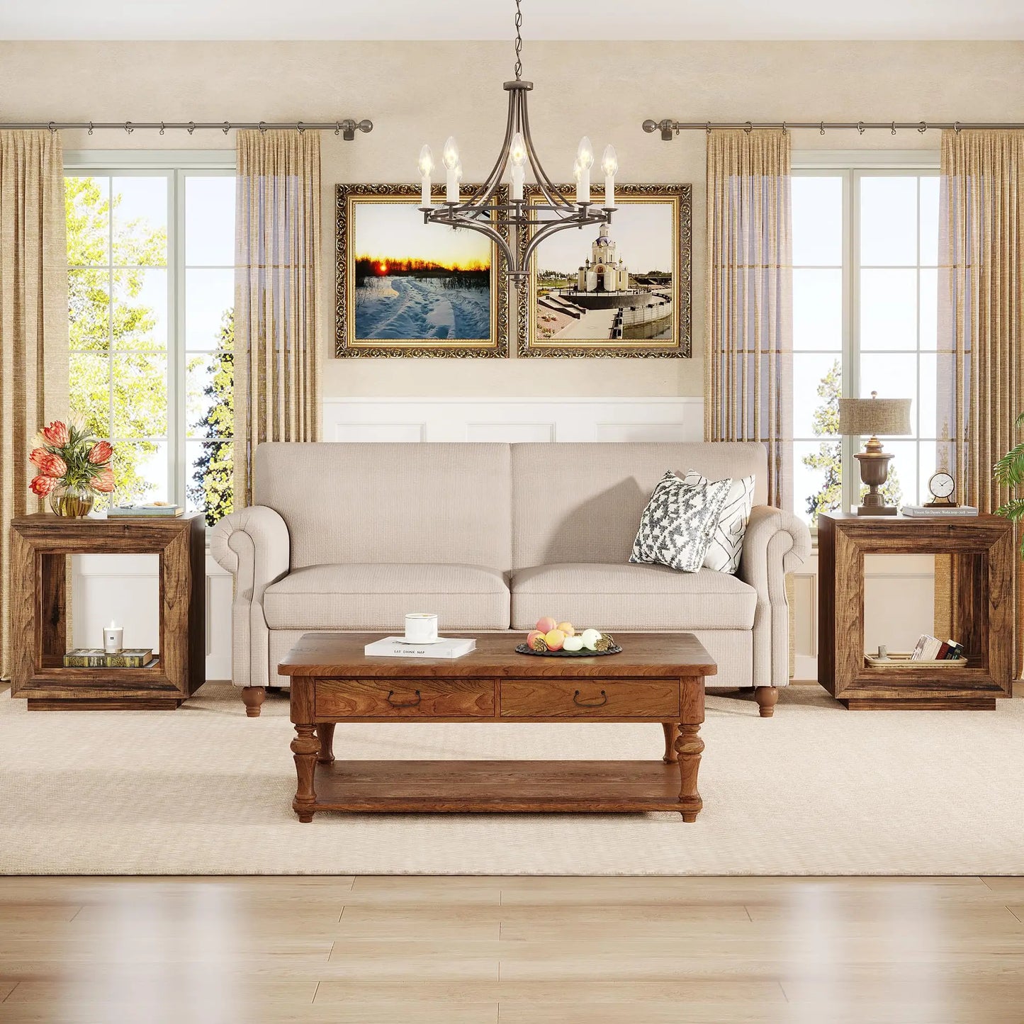 Tribesigns Rustic Wood End Table With Storage Shelf