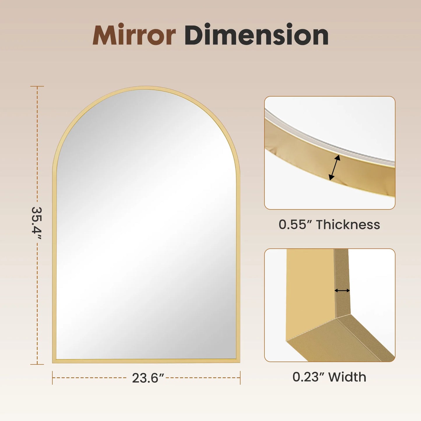 JHK Arched Metal Framed Wall Mirror For Bathroom And Entryway