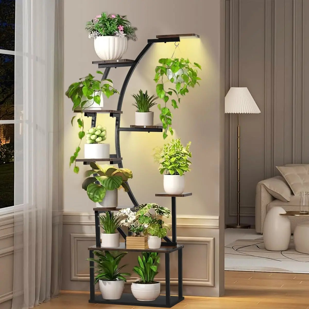 Indoor Plant Stand With Grow Light 9-Tier Metal Shelf