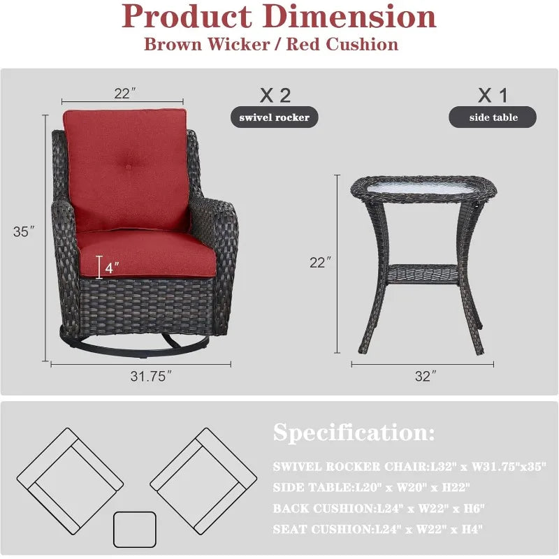 Outdoor Swivel Rocker Patio Chairs Bistro Set With Table