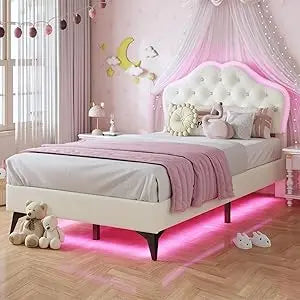 Bed With Storage Drawer LED Lights And Adjustable Headboard