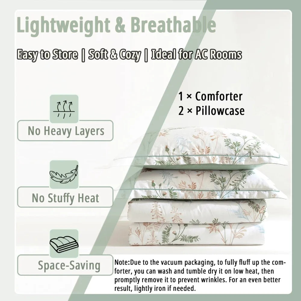 Botanical Comforter Set 3pc Leaves Pattern Bedding