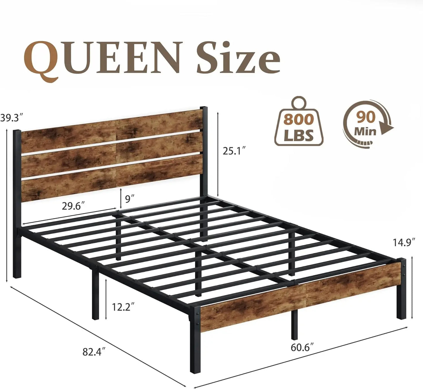 Bed Frame With Headboard And All Metal Support Rustic