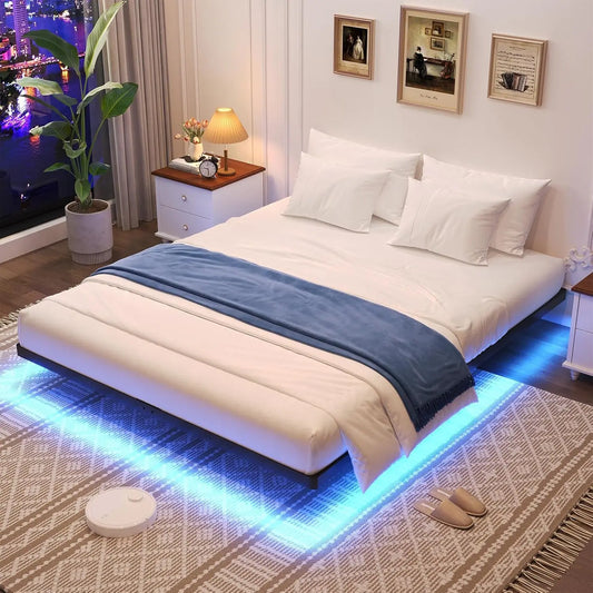 Heavy Duty Metal Floating Bed Frame With Smart LED Lights