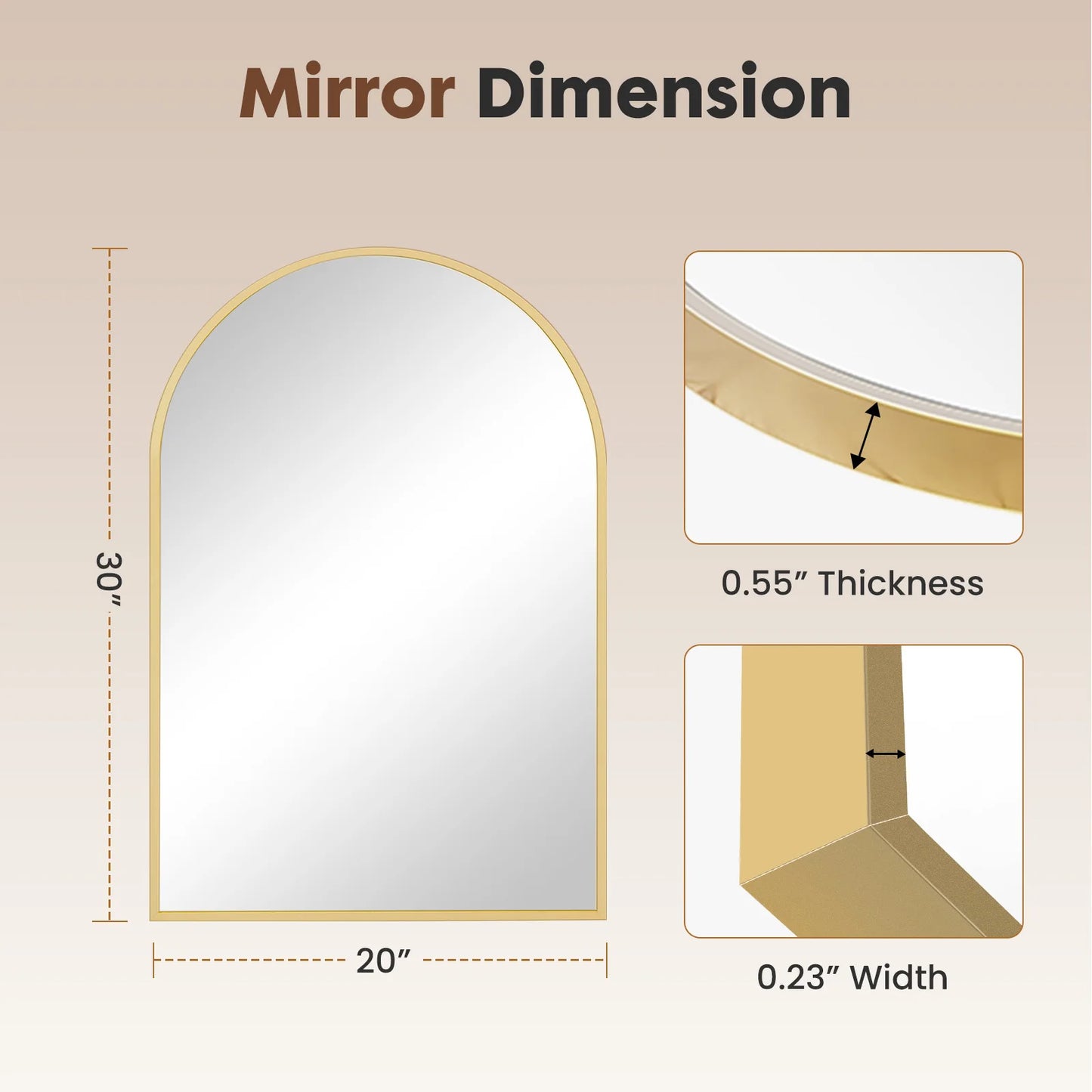 JHK Arched Metal Framed Wall Mirror For Bathroom And Entryway