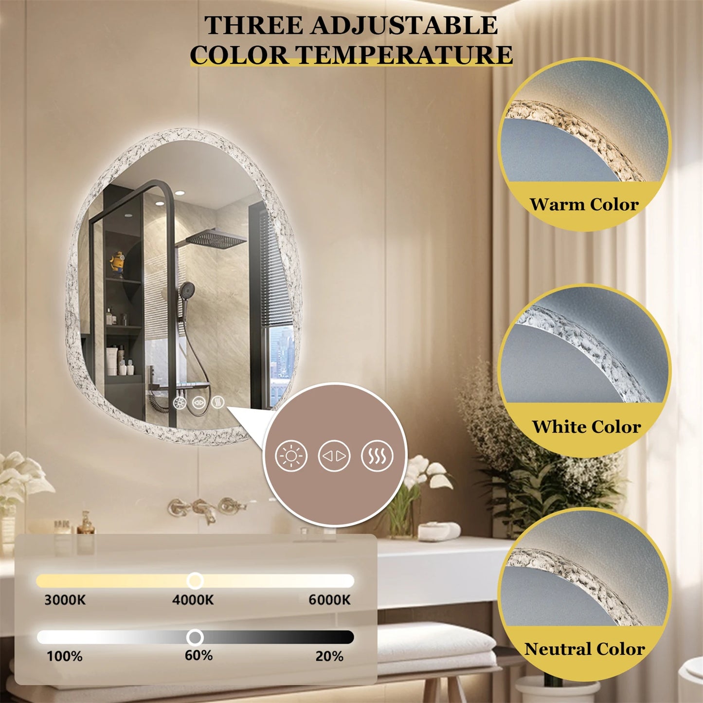 LED Bathroom Mirror With Anti Fog Dimmable Backlit