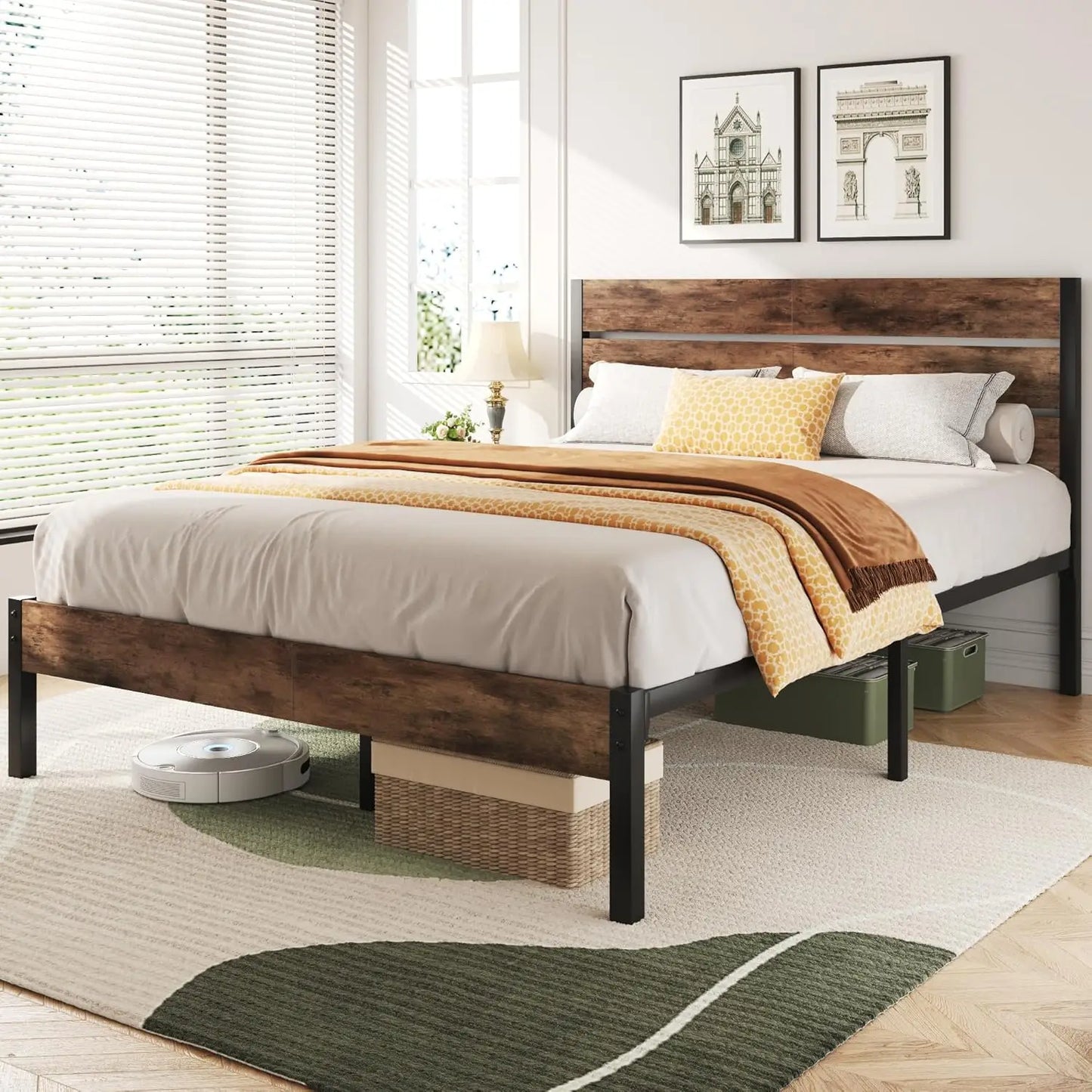 Bed Frame With Headboard And All Metal Support Rustic