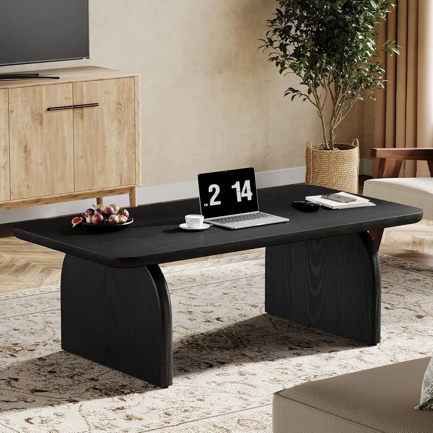 Little Tree Farmhouse Wood Rectangle Coffee Table With Sturdy Base