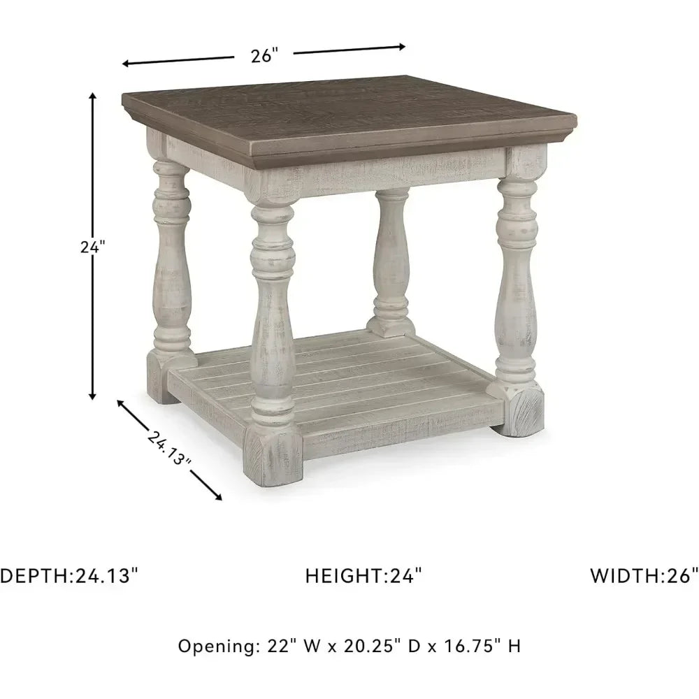 Farmhouse Square End Table With Floor Shelf Vintage Finish