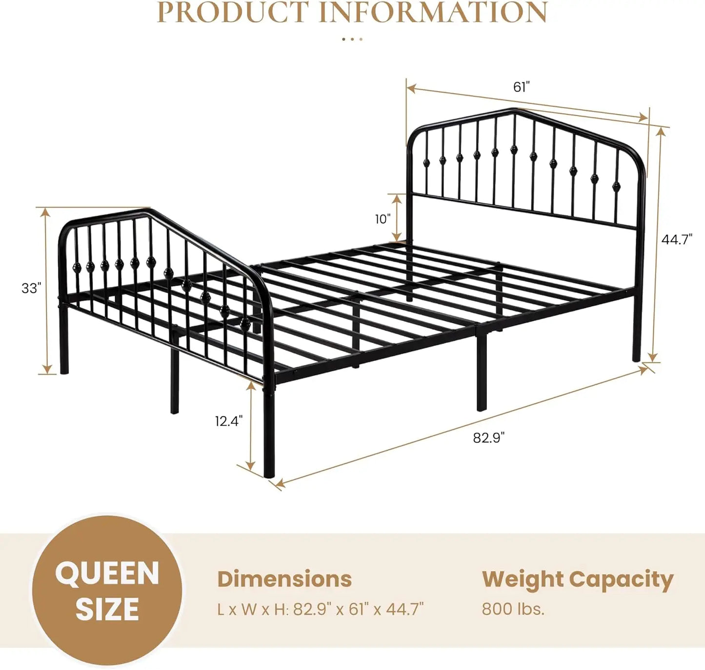 Metal Platform Bed Frame With Victorian Iron Headboard No Box Spring Needed
