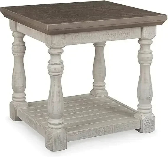 Farmhouse Square End Table With Floor Shelf Vintage Finish