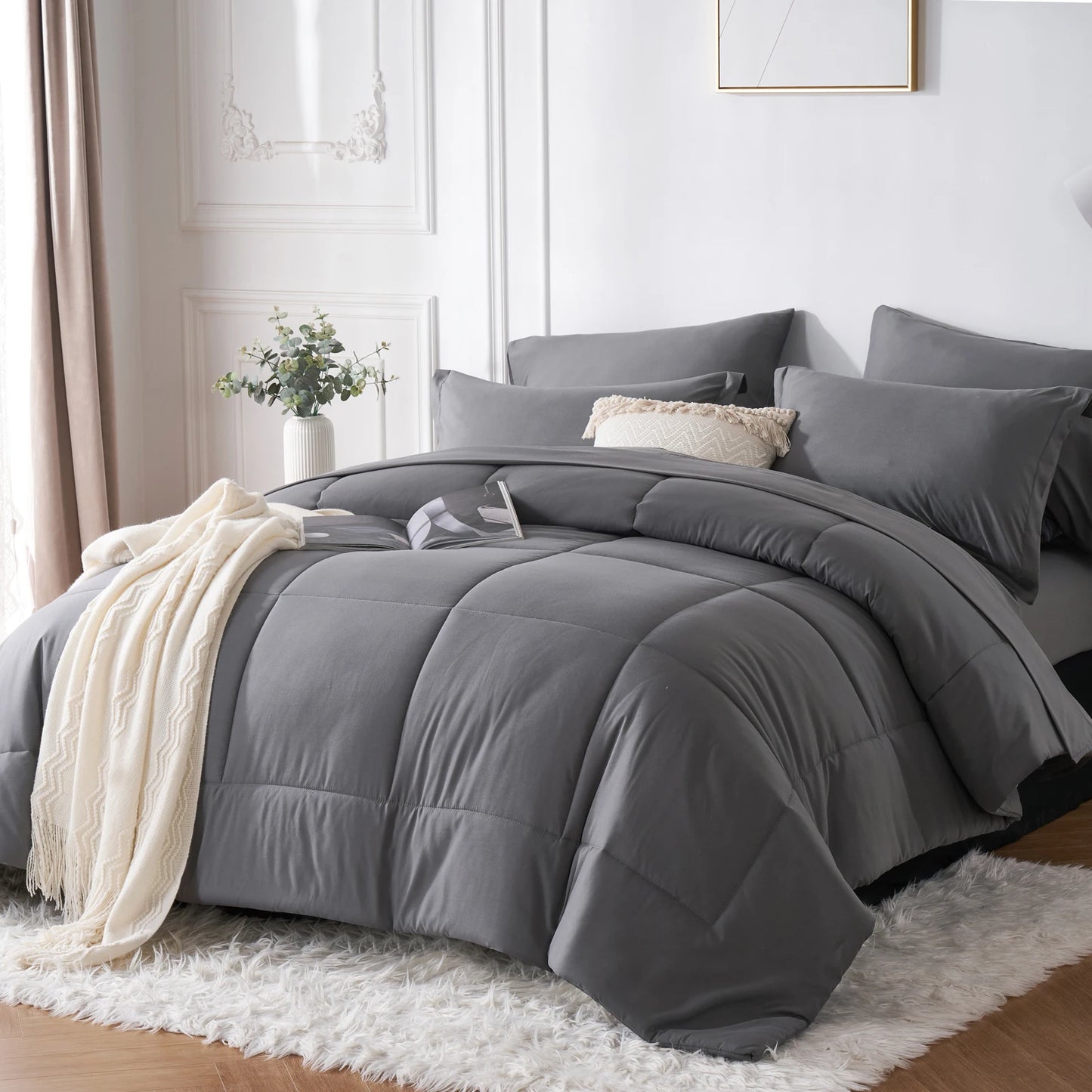 Design Grid 7 Piece Bed In A Bag Queen Comforter Set