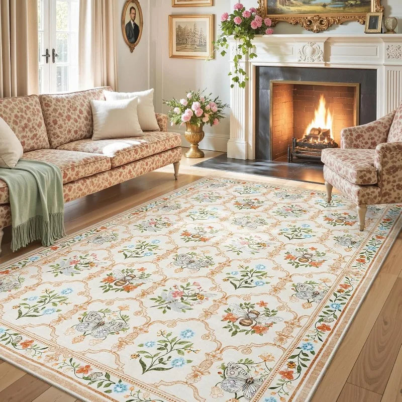 Floral Modern Polyester Living Room Rug for Bedroom Decor