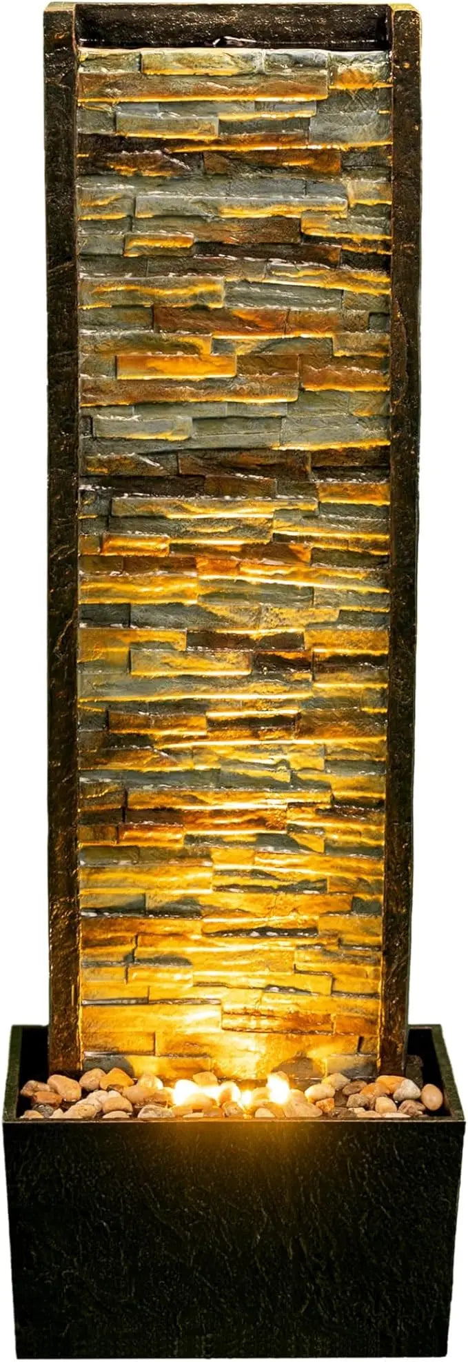 ChengPin Outdoor Indoor Illuminated Stone Cascade Waterfall Fountain