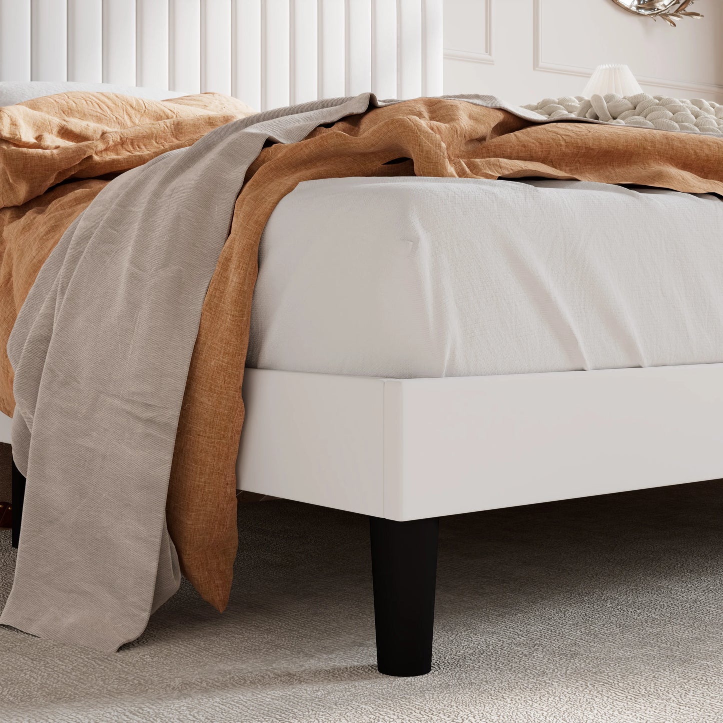 HOOMIC Velvet Upholstered Bed Frame With Channel Tufted Headboard