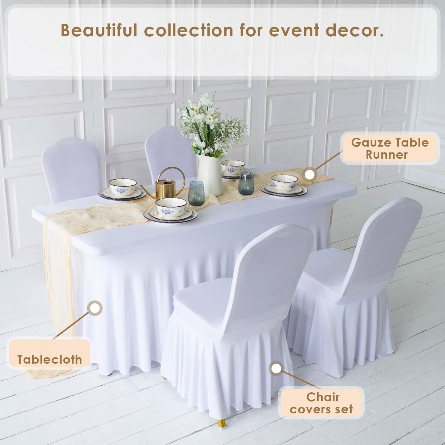 NONECN Pleated Chair Cover Spandex for Wedding Banquet Event