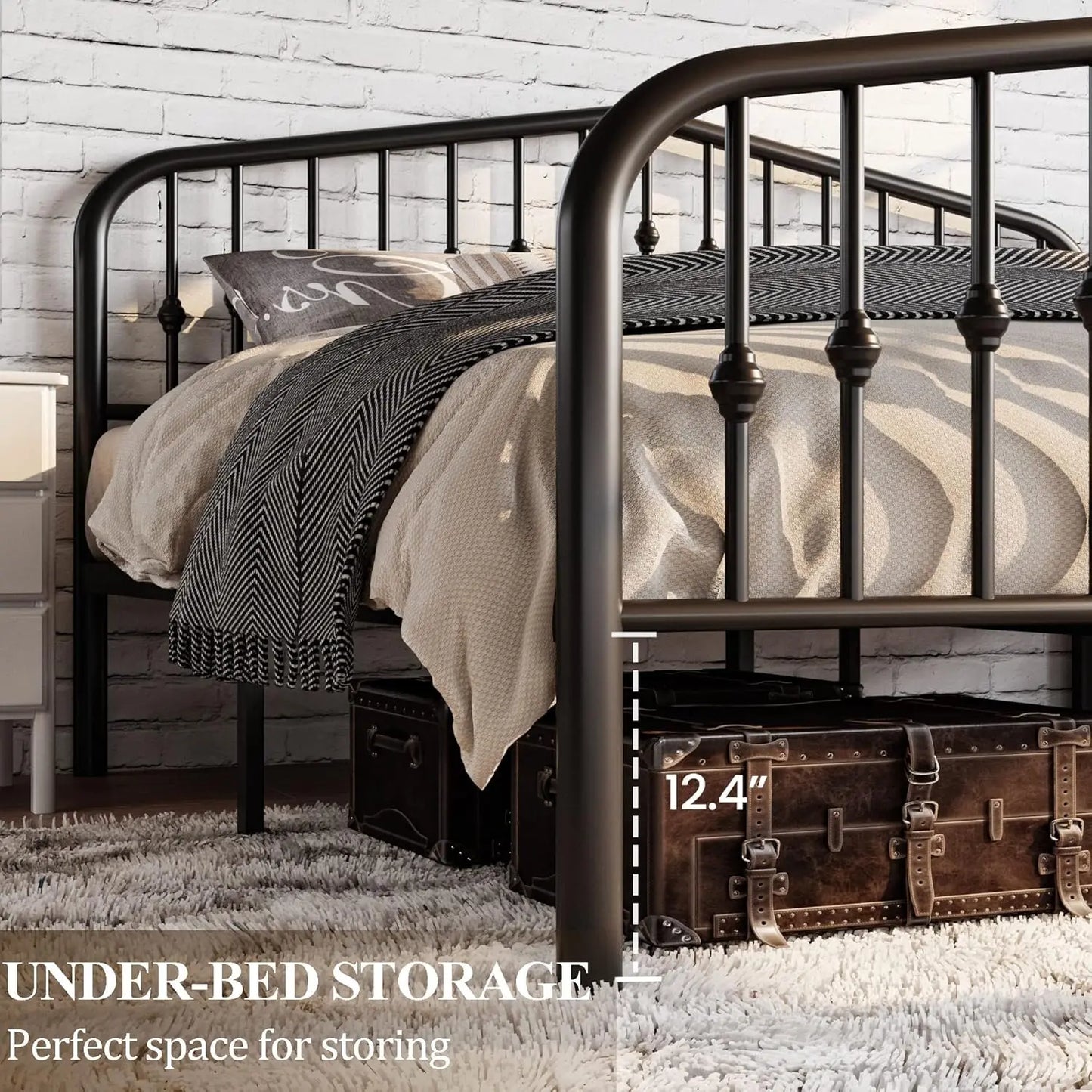 Metal Platform Bed Frame With Victorian Iron Headboard No Box Spring Needed