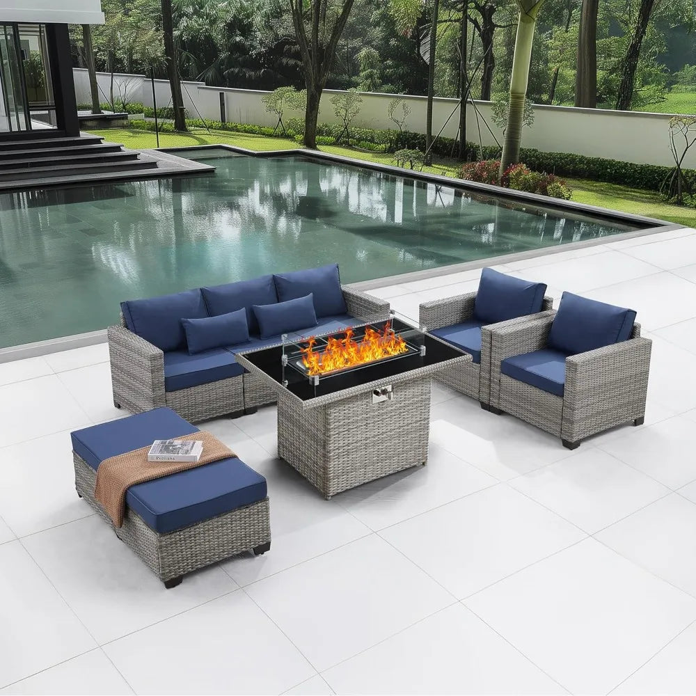 6-Piece Outdoor Patio Set With Fire Pit Table and 60000 BTU Heater
