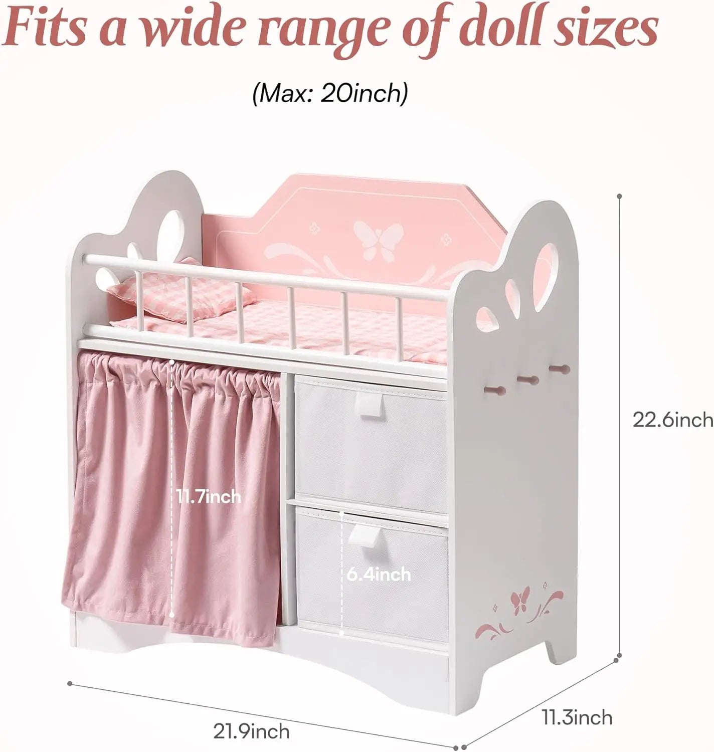 Rolife Baby Doll Crib Wooden With Storage Bedding And Hooks