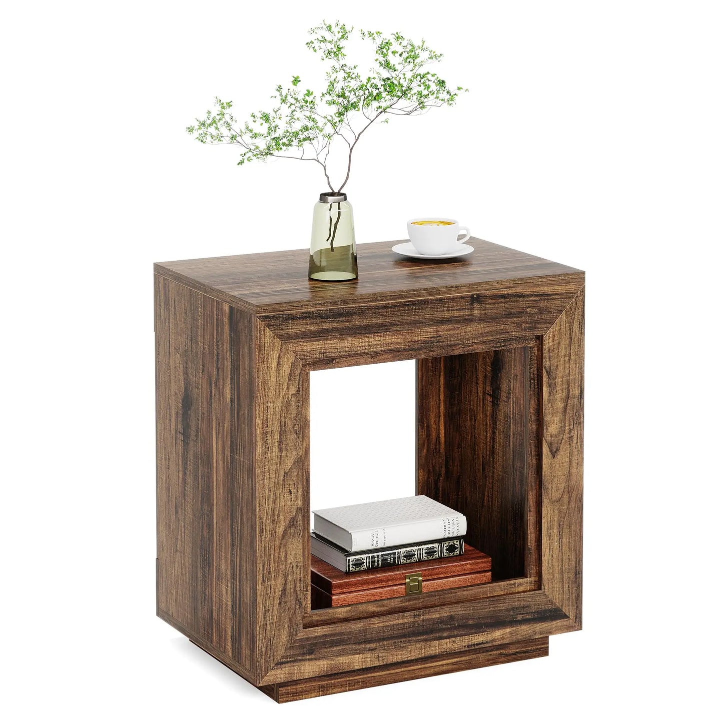 Tribesigns Rustic Wood End Table With Storage Shelf