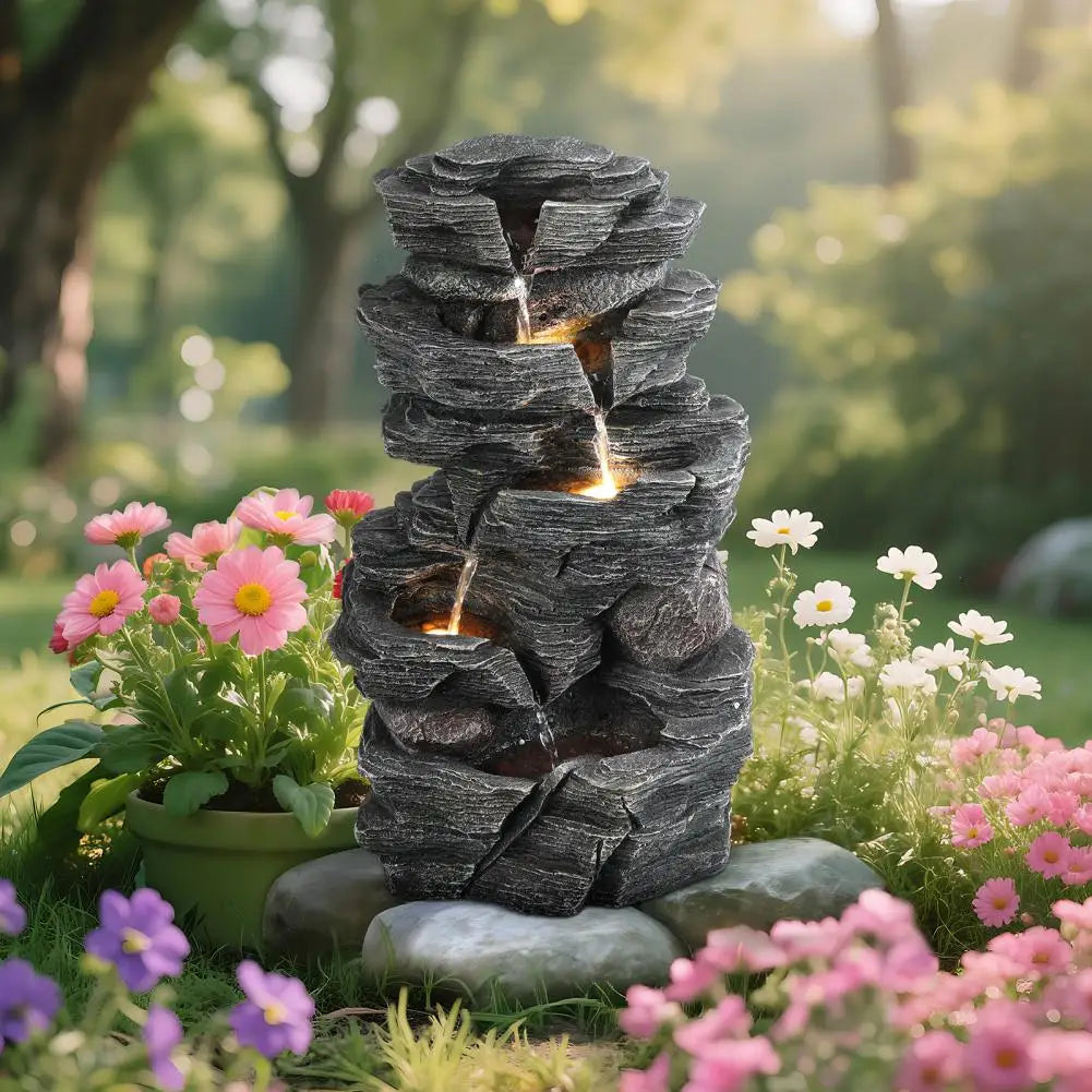 Rock Waterfall Fountain For Garden And Patio With LED Light
