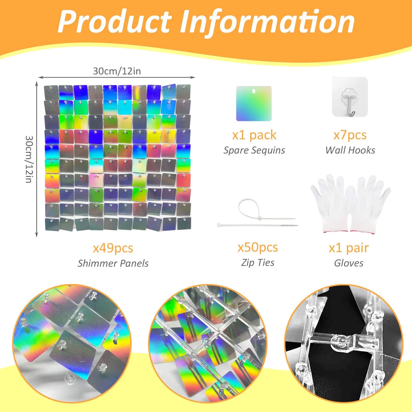 36 To 49 Pieces Sequin Backdrop Shimmer Photo Wall Decor