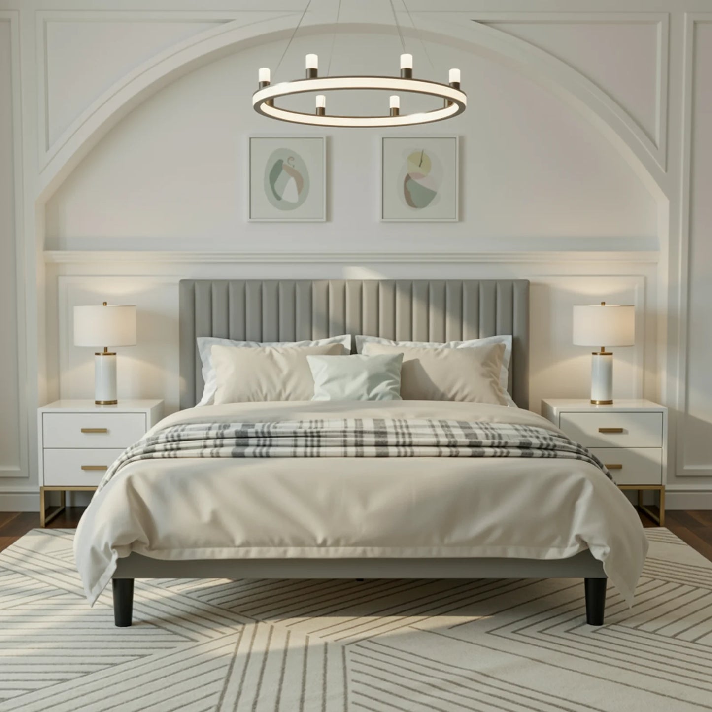 HOOMIC Velvet Upholstered Bed Frame With Channel Tufted Headboard