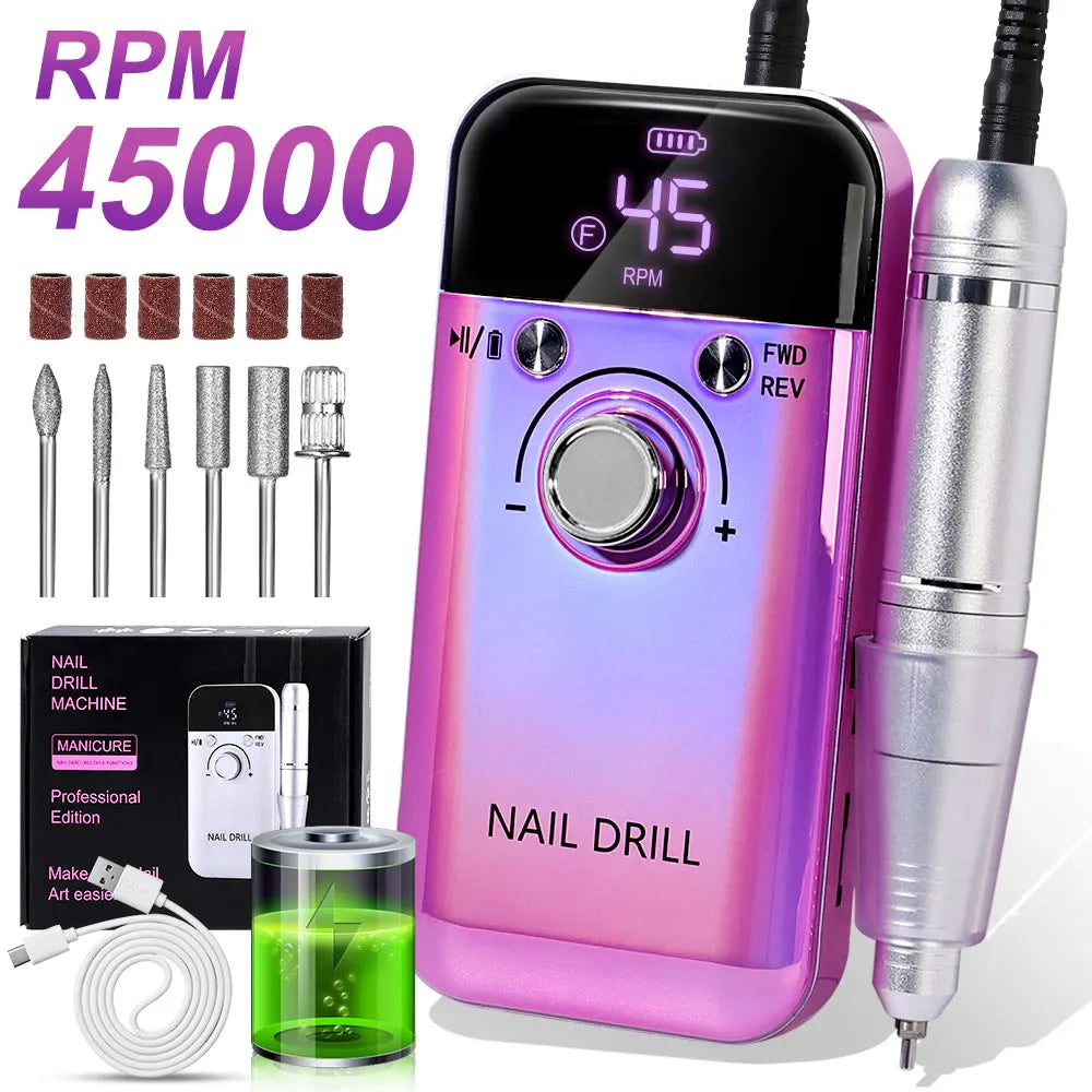DMJ V6 45000 RPM Electric Nail Drill Polisher Kit Home