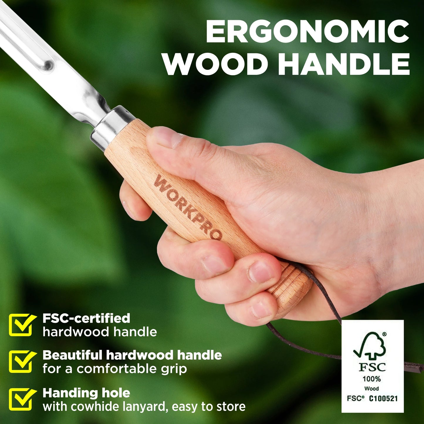 WORKPRO Three Piece Garden Tool Set With Wood Handles